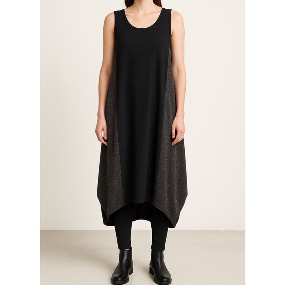 Donna Donna Vinci Sleeveless Dress Medium Black Lagenlook Urban Chic Minimalist - Picture 1 of 11